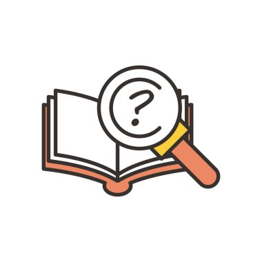 lupe ve kitap satırı içindeki soru işareti ve biçim ikon vektör tasarımı