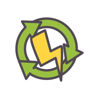 Geri dönüşüm ok çizgisi ve biçim ikon vektör tasarımı ile eko gök gürültüsü