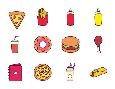 fast food hattı ve biçim simgesi vektör dizaynını doldur