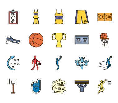 Basketbol çizgisi ve doldurma biçim ikonu vektör dizaynı