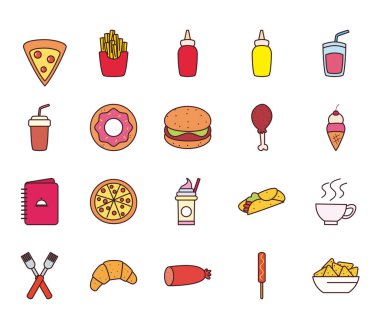 fast food hattı ve biçim simgesi vektör dizaynını doldur