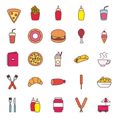 fast food hattı ve biçim simgesi vektör dizaynını doldur