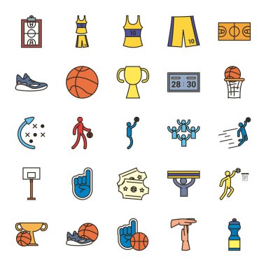 Basketbol çizgisi ve doldurma biçim ikonu vektör dizaynı