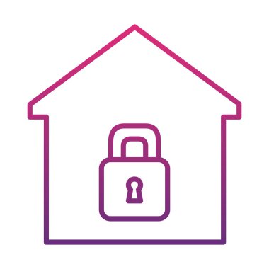 Güvenlik asma kilit simgesine sahip ev, gradyan biçimi