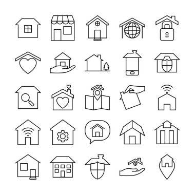 konuşma balonu ve ev simgesi seti, satır biçimi