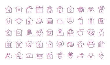 ev ve evler simgesi seti, gradyan biçimi