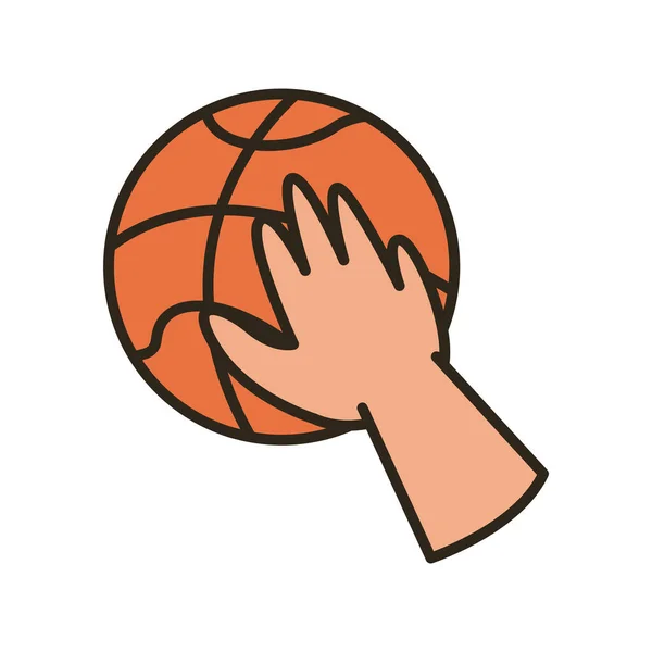 Рука с мячом баскетбольной линии и стиль заливки иконка векторный дизайн — стоковый вектор