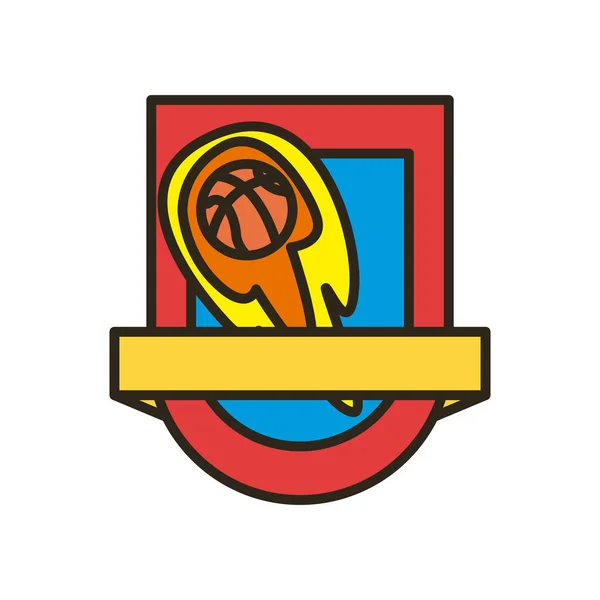 Bal met vlam binnen schild van basketbal lijn en vul stijl pictogram vector ontwerp — Stockvector