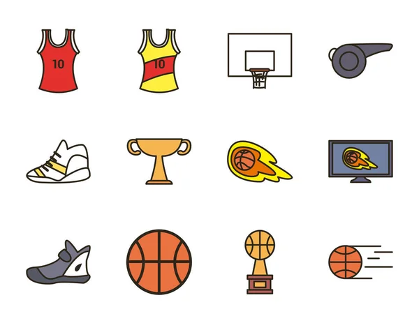 Linha de basquete e design de vetor de ícone de estilo de preenchimento — Vetor de Stock