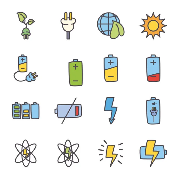 Línea de energía y energía ecológica y diseño de vectores de icono de estilo de relleno — Vector de stock