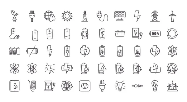 Eco energy and power line style icon set vectoriel design — Image vectorielle