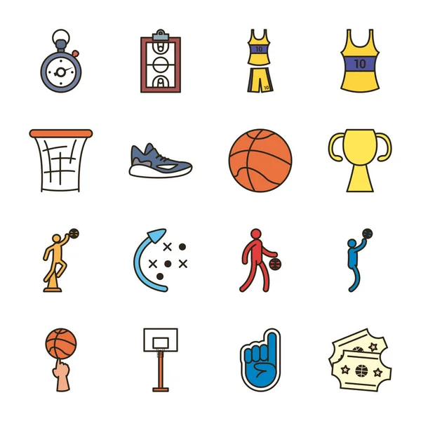 Línea de baloncesto y el estilo de relleno icono de diseño de vectores — Vector de stock