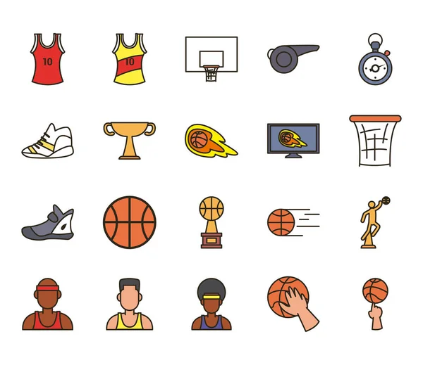 Linha de basquete e design de vetor de ícone de estilo de preenchimento — Vetor de Stock