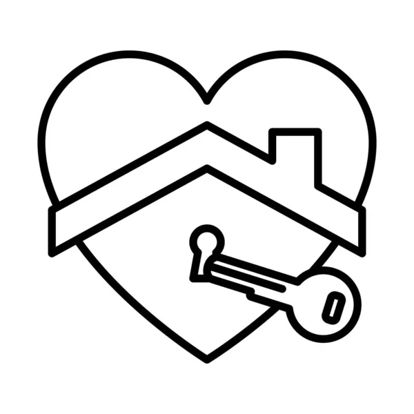 Corazón con casa y ojo de cerradura e icono de la llave, estilo de línea — Vector de stock