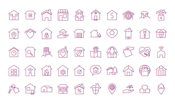 Maison et maisons icône ensemble, style dégradé — Image vectorielle