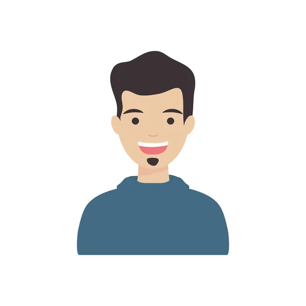 Jeune homme icône souriante, style plat — Image vectorielle