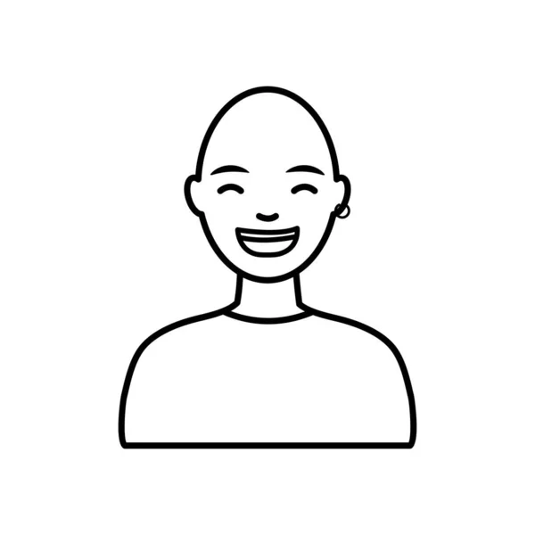 Diversidade pessoas conceito, desenho animado jovem careca homem sorrindo, estilo de linha —  Vetores de Stock