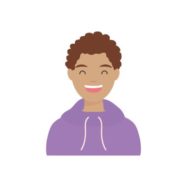 Çeşit çeşit insan konsepti, çizgi film adamı kapüşonlu, düz stil giyinmiş.