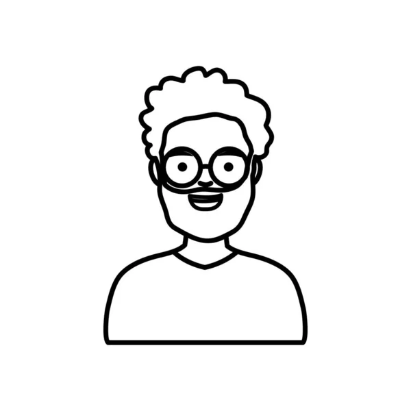 多様性のある人々の概念、丸い眼鏡をかけた漫画アフロマン、ラインスタイル — ストックベクタ