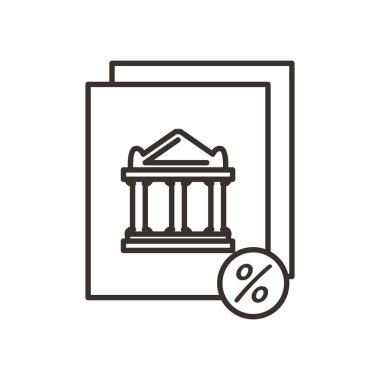 Kağıt üzerinde banka binası ve yüzde çizgisi biçim vektör tasarımı