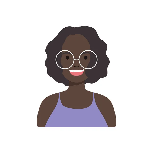 Diversity-People-Konzept, Afro-Girl mit runder Brille, flacher Stil — Stockvektor