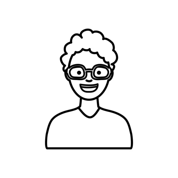 Diversity People Konzept, Cartoon-Frau mit weißer Brille, Linienstil — Stockvektor