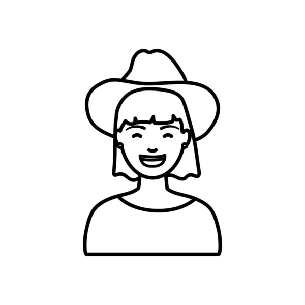 Diversity people concept, cartoon woman wearing cowbow hat, line style — Stock Vector