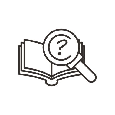 lupe ve kitap satırı biçim vektör tasarımı içindeki soru işareti