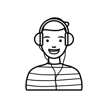 Çeşitlilik insanları konsepti, kulaklık ikonlu çizgi film adamı, satır tarzı