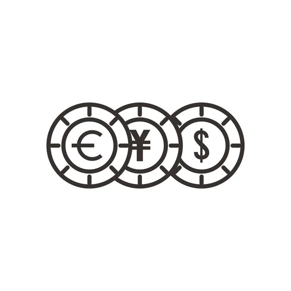 Euro yuan et dollar coin ligne style icône vectoriel design — Image vectorielle