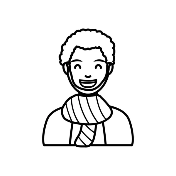 Vielfalt Menschen Konzept, Cartoon-Mann lächelt und trägt einen Schal, Linie Stil — Stockvektor