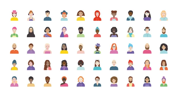 Calvo hombre y diversidad personas icono conjunto, estilo plano — Archivo Imágenes Vectoriales