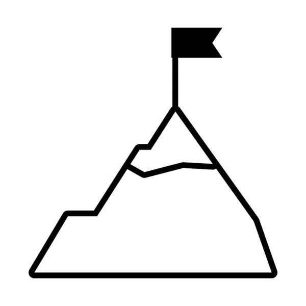Montanha nevada com ícone de bandeira, estilo de linha — Vetor de Stock
