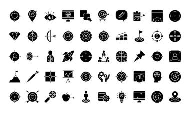 Hedef ve göz boğa ikonu seti, siluet biçimi