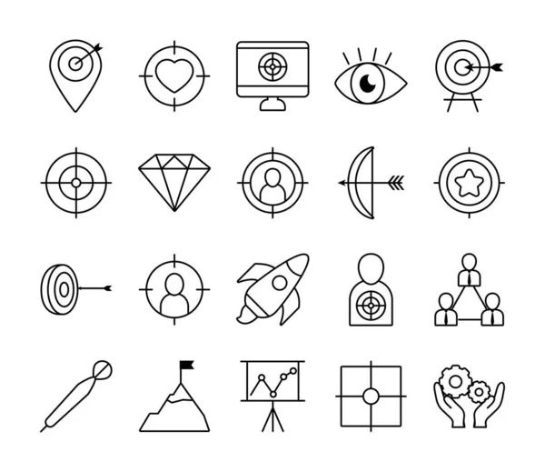 Icono conjunto de ojos y objetivos, estilo de línea — Archivo Imágenes Vectoriales