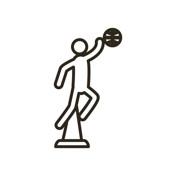 Jogador com troféu de bola de design de vetor ícone estilo linha de basquete —  Vetores de Stock