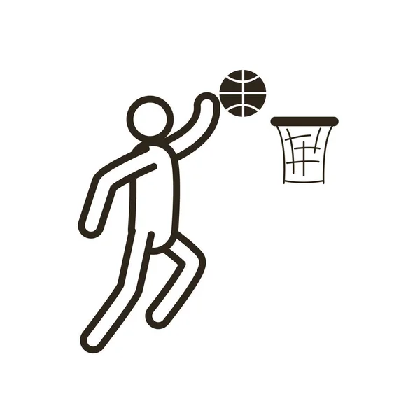 Joueur avec balle de basket-ball saut ligne style icône vectoriel design — Image vectorielle