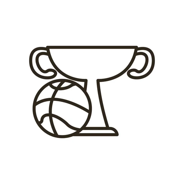 Bola con trofeo de la línea de baloncesto icono de estilo de diseño vectorial — Archivo Imágenes Vectoriales