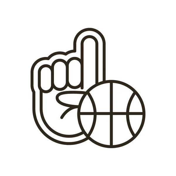 Boll med handske av basket linje stil ikon vektor design — Stock vektor