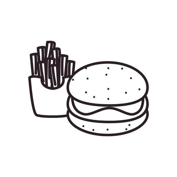 Χάμπουργκερ και τηγανητές πατάτες γραμμή στυλ εικονίδιο διάνυσμα σχεδιασμό — Διανυσματικό Αρχείο