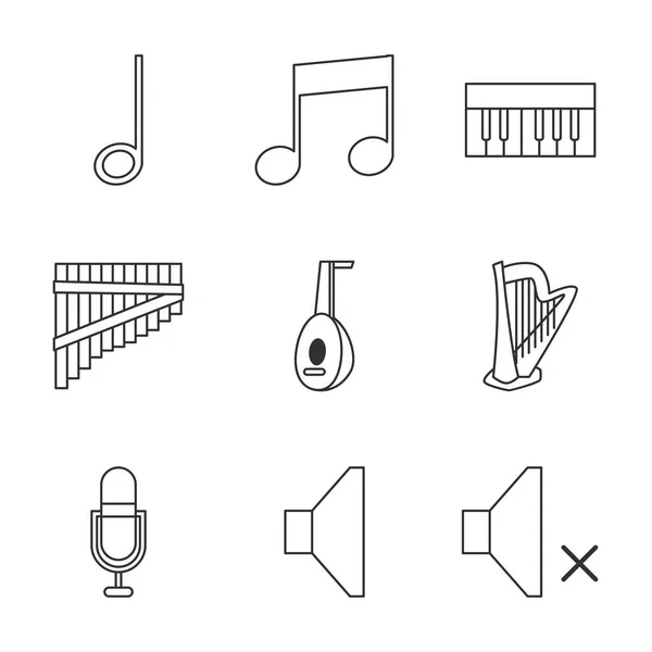 Musikinstrument linje stil ikon uppsättning vektor design — Stock vektor