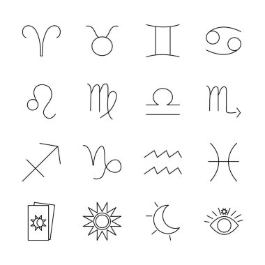 astrology symbols icon set, line style clipart