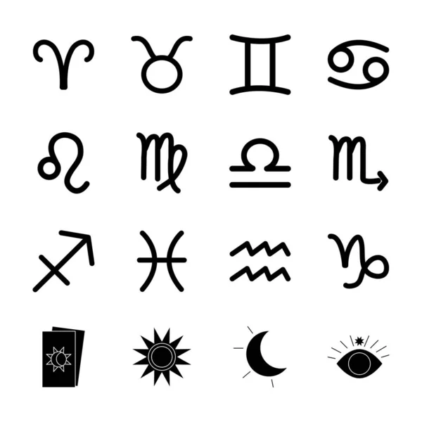 Astrologie Symbole Icon Set, Silhouette-Stil — Stockvektor