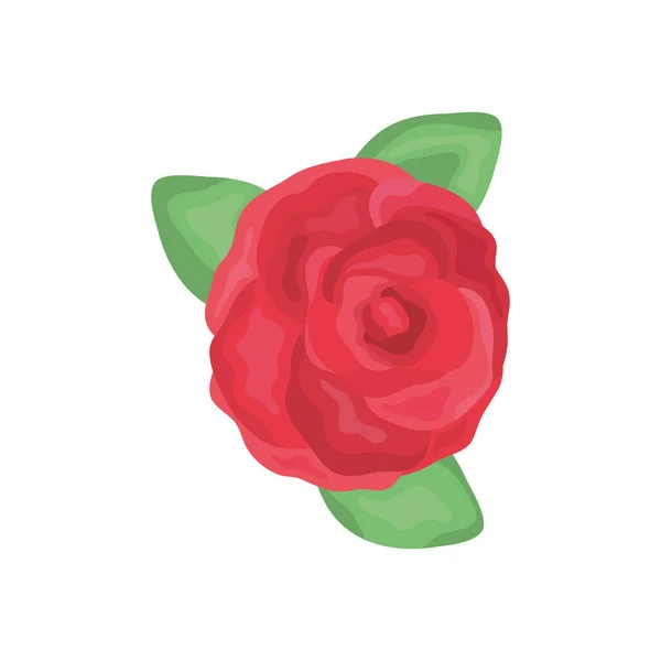 Κόκκινο τριαντάφυλλο με φύλλα εικονίδιο, λεπτομερές στυλ — Διανυσματικό Αρχείο