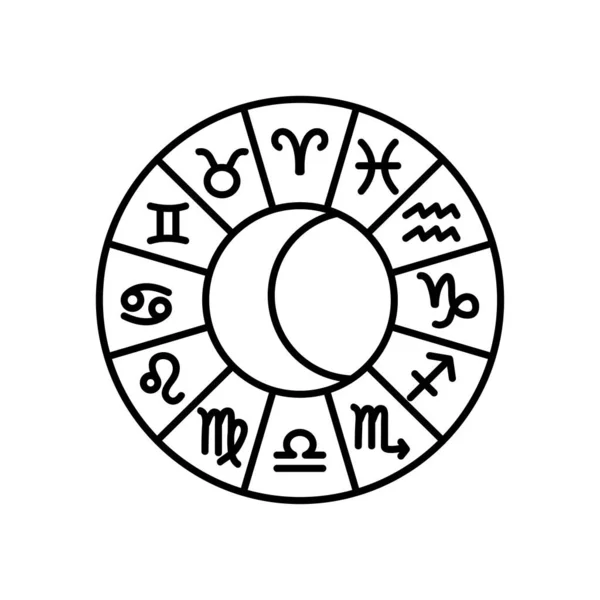 Tierkreis mit Astrologie-Symbolen Symbol, Linienstil — Stockvektor