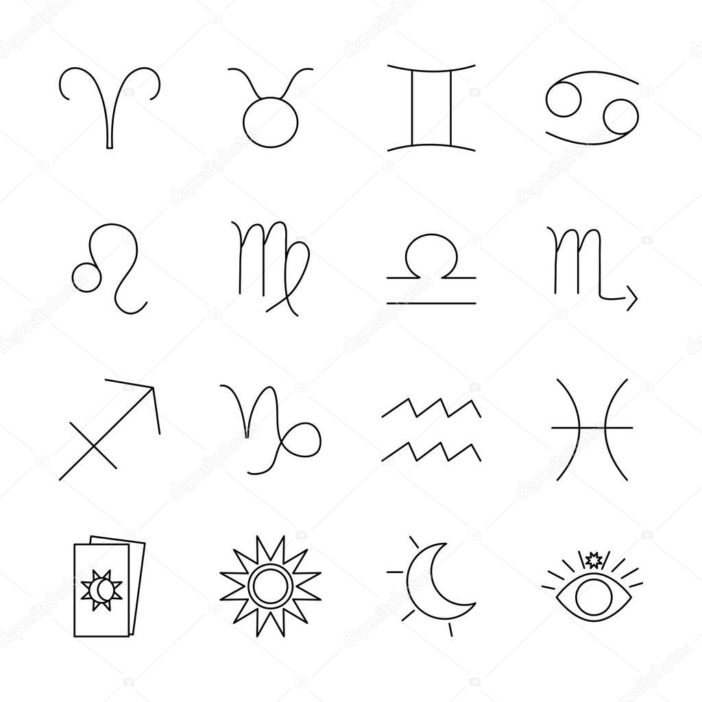 astrology symbols icon set, line style