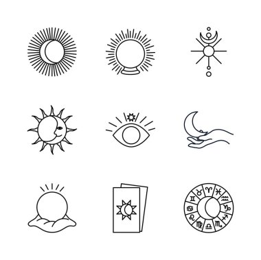 tarot kartları ve astroloji simgesi seti, satır biçimi