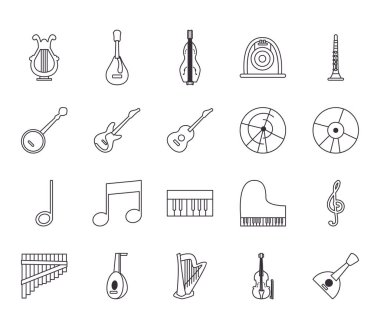 Müzik enstrümanları satır biçimi vektör dizaynı
