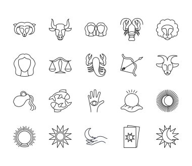 sun and astrology icon set, line style clipart