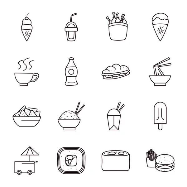 Diseño de vectores conjunto de iconos de línea de comida rápida — Vector de stock